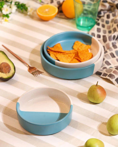 Contemporary Trendy Aqua Dip Ceramic Platter | Set of 3