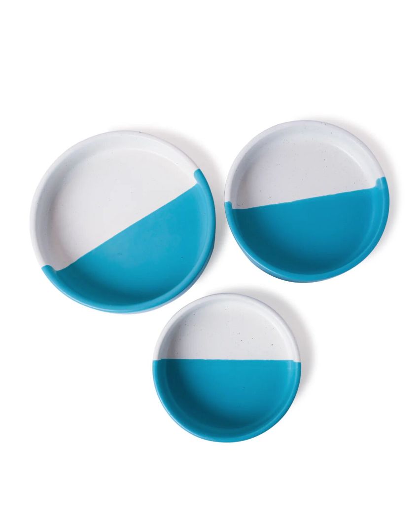 Contemporary Trendy Aqua Dip Ceramic Platter | Set of 3