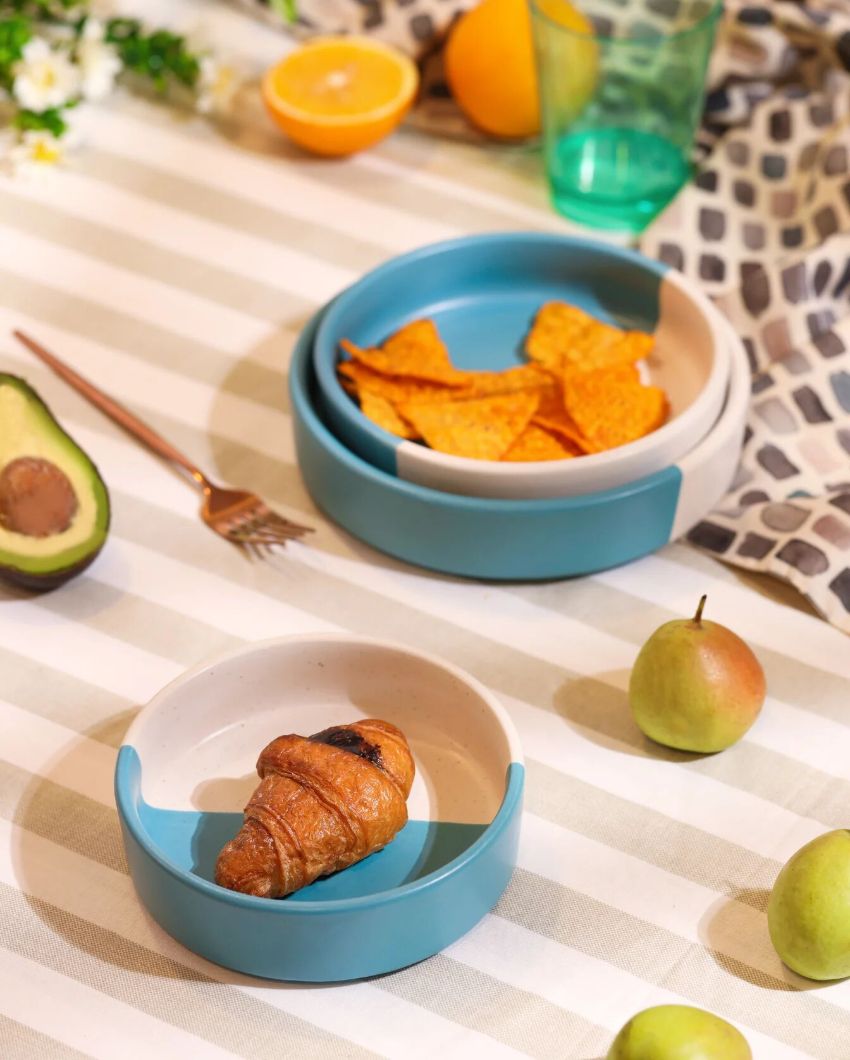 Contemporary Trendy Aqua Dip Ceramic Platter | Set of 3
