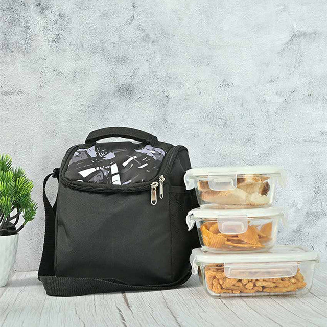 Luco Borosilicate Glass Container Lunch Box with Bag | 620 ml | Set Of 3