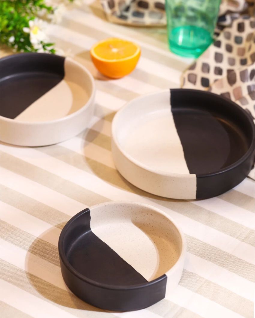 Sleek Modern Monochrome Half-Dipped Ceramic Serving Platter | Set of 3