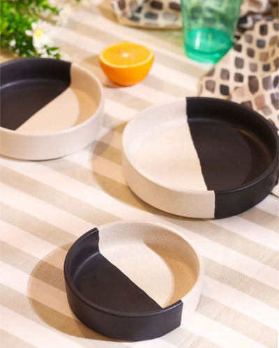 Sleek Modern Monochrome Half-Dipped Ceramic Serving Platter | Set of 3