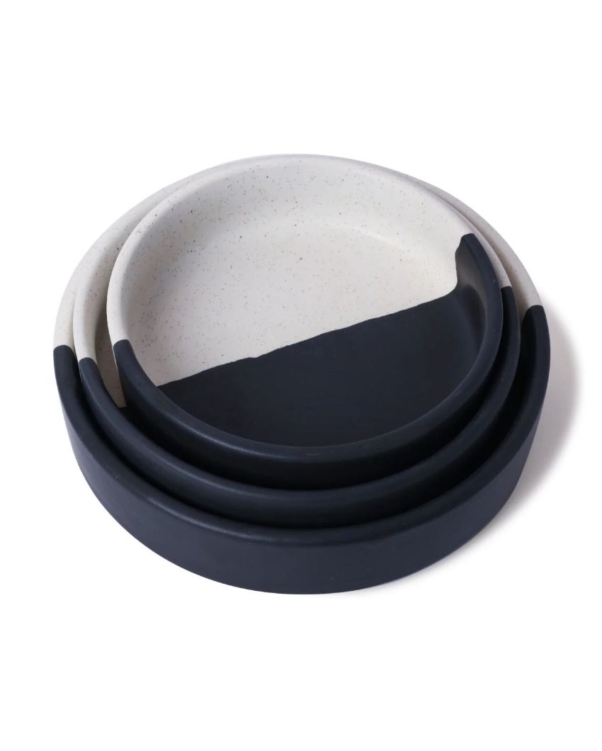 Sleek Modern Monochrome Half-Dipped Ceramic Serving Platter | Set of 3