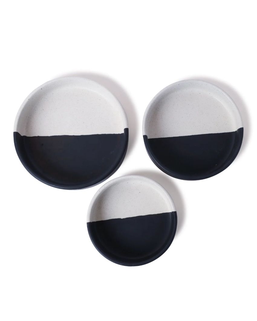 Sleek Modern Monochrome Half-Dipped Ceramic Serving Platter | Set of 3