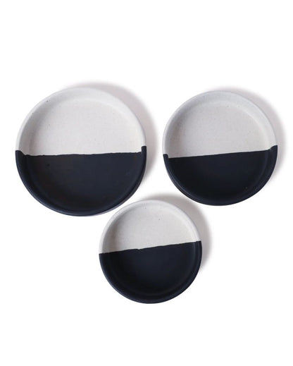 Sleek Modern Monochrome Half-Dipped Ceramic Serving Platter | Set of 3