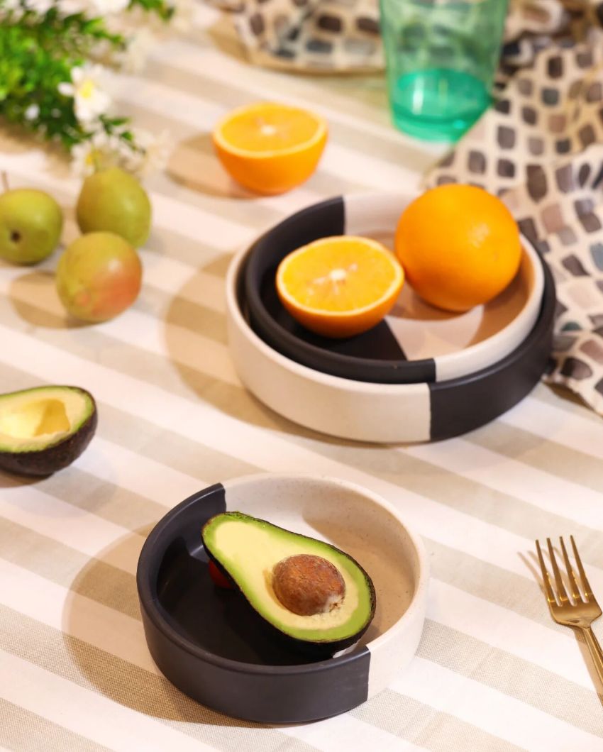 Sleek Modern Monochrome Half-Dipped Ceramic Serving Platter | Set of 3