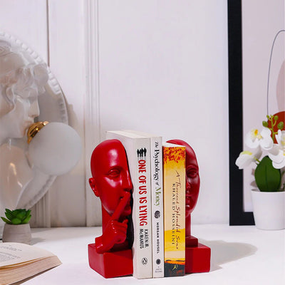 The Secret Keeper Striking Crimson Red Sculptural Face Bookend  | 4 x 4 x 8 inches