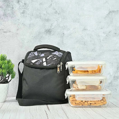 Zenio Borosilicate Glass Container Lunch Box with Bag | 400 ml, 600 ml