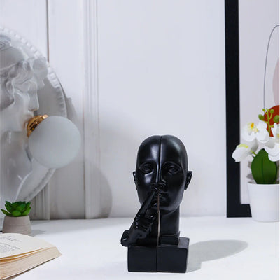 The Secret Keeper Silent Gesture Matte Black Sculptural Face Bookend | 4 x 4 x 8 inches