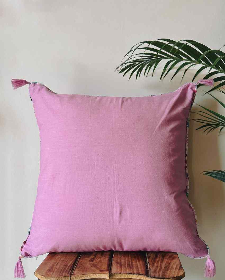 Accent Tassel Story Purple Floral Cushion Cover | 20 X 20 Inches