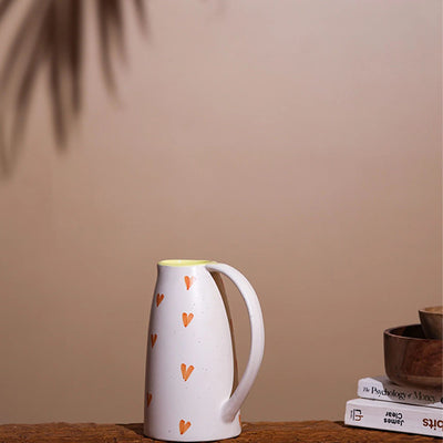Charming Hand-Painted Heart Print Ceramic Jug Vase | 2 x 7 inches