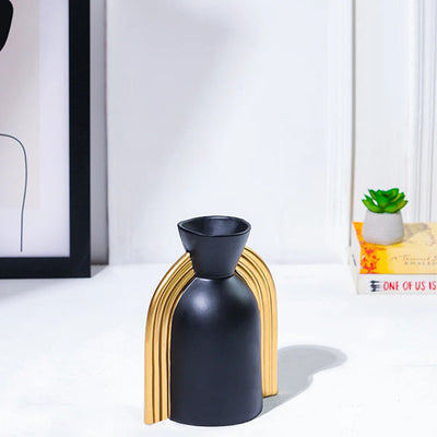 Sleek Black Modern Curve Ceramic Vase Without Plant | 3 x 7 inches