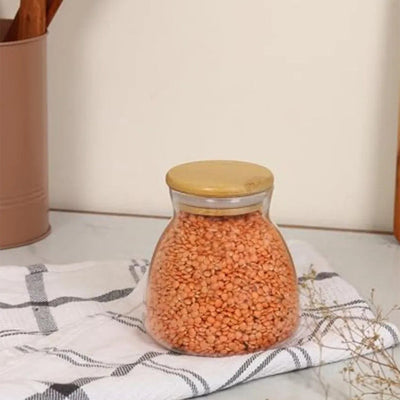 Vero Borosilicate Glass Circular Jar With Bamboo Lid | 450ml