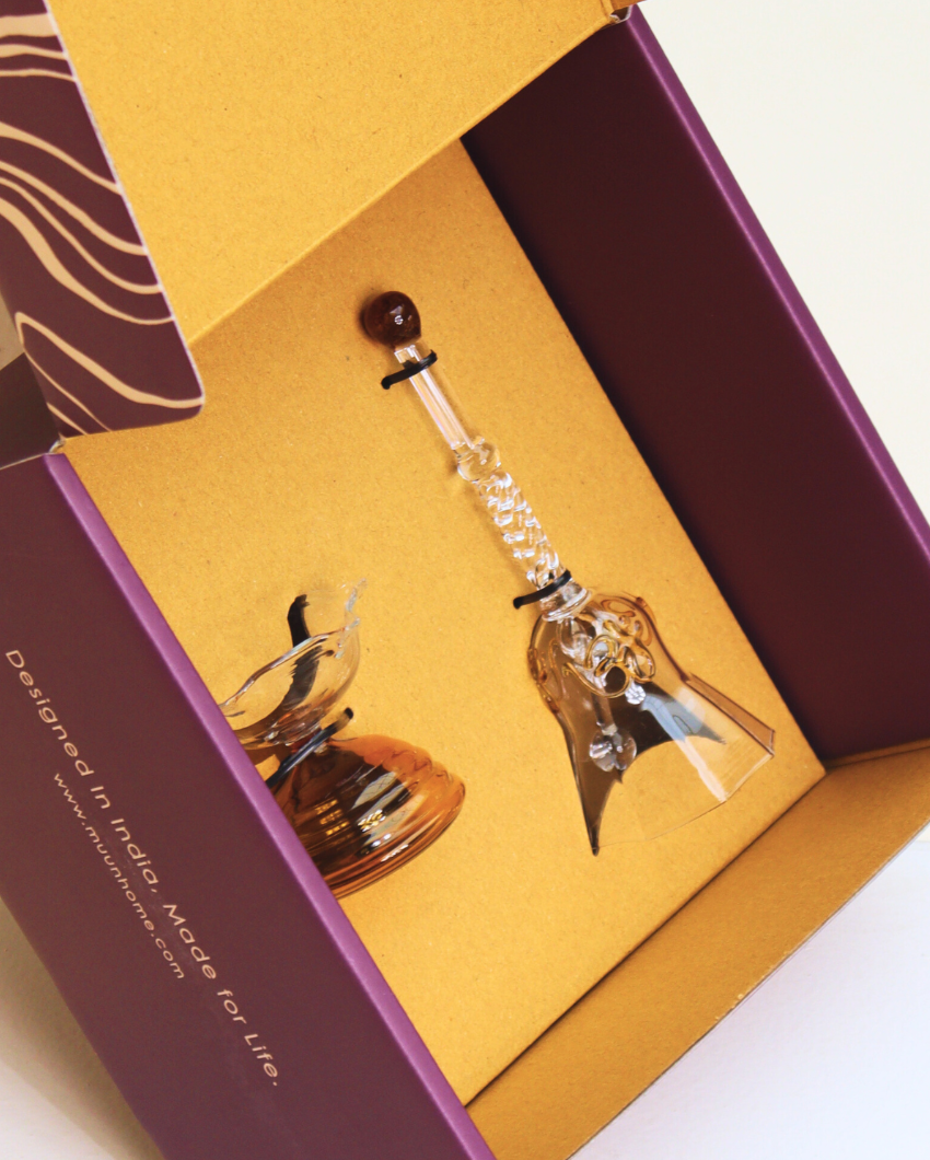 Short Diya & Ringing Bell Gift Box Set