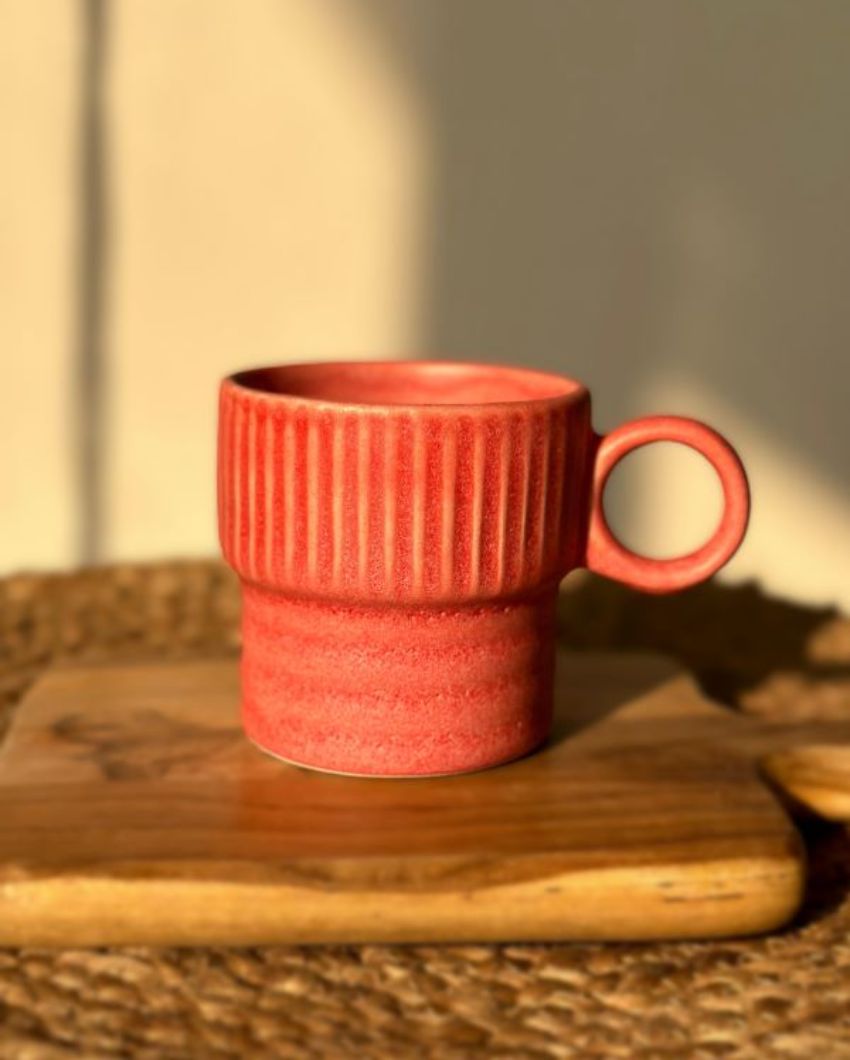 Bubble Gum Pink Fluted Ceramic Coffee Cup | 230ml