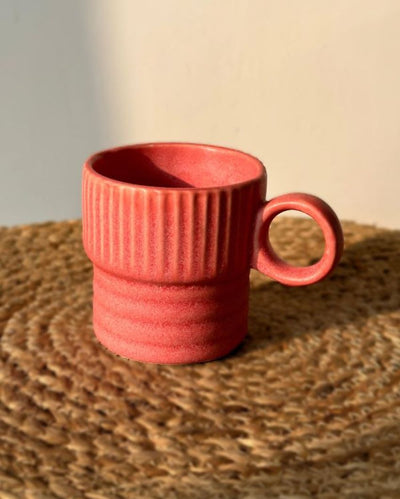 Bubble Gum Pink Fluted Ceramic Coffee Cup | 230ml