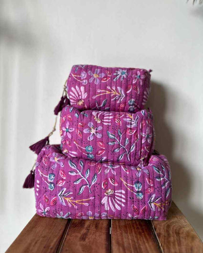 Hand Block Printed Water Resistant Cosmetic Pouch | Set Of 3
