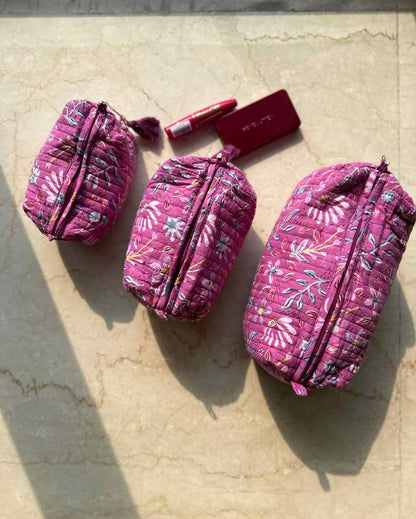 Hand Block Printed Water Resistant Cosmetic Pouch | Set Of 3
