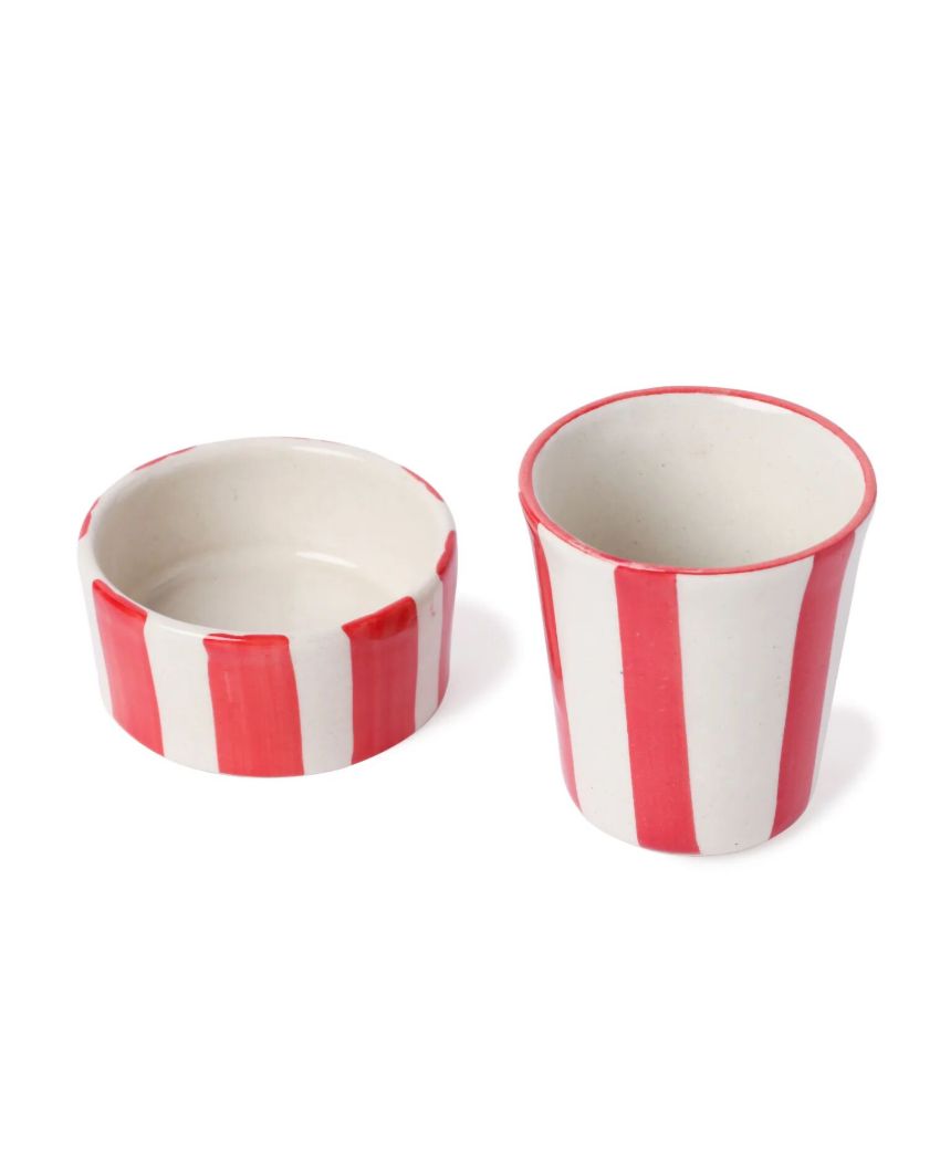 Candy Stripe Ceramic Filter Coffee Cup & Saucer Set | 4 x 4 inches