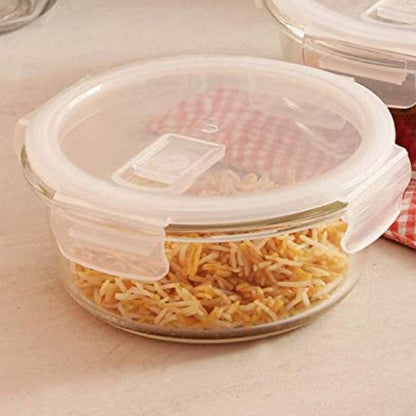 Vescio Round Glass Microwave Safe Food Storage Container with Air Vent Lid | 580ml