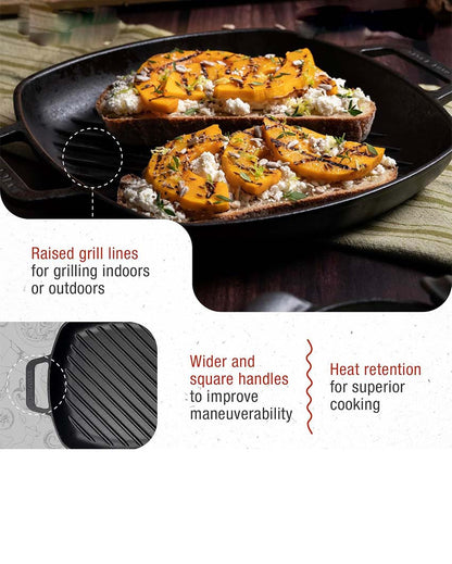 Square Cast Iron Grill Pan | Safe For All Cooktops | 13 x 10 inches