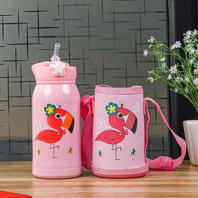 Flamingo Design Hot & Cold Stainless Steel Bottle With Bag | 550 Ml