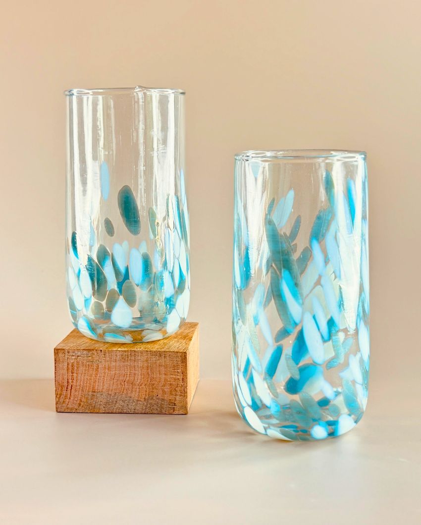 Vintage Handblown Aqua Glasses | Set Of 2