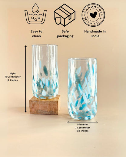 Vintage Handblown Aqua Glasses | Set Of 2