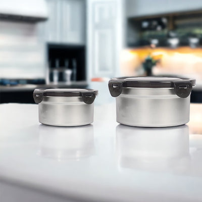 Round Stainless Steel Leakproof  Lunch Box With Lock Lid | Set of 2 | 850 & 350 ML