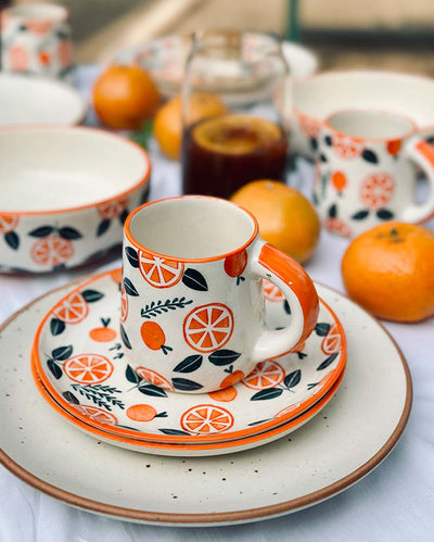 Narangi Orange Ceramic Plate with Mug | 2 Pieces