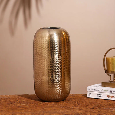 Artisanal Hammered Gold Metal Decorative Vase | 6 x 12 inches