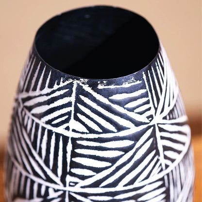 Bold Tribal Pattern Hammered Metal Statement Vase Without Plant | Set of 2