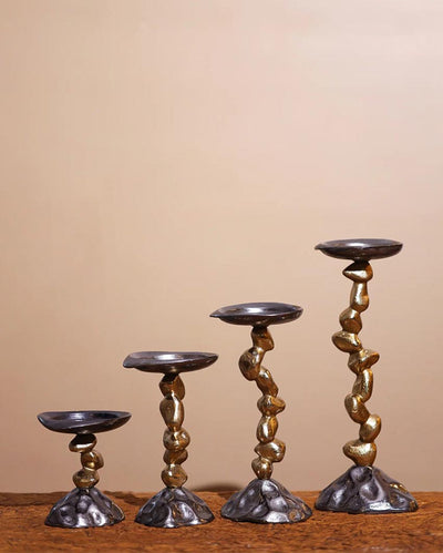 Rustic Stone & Metal Candle Holder | Set of 4