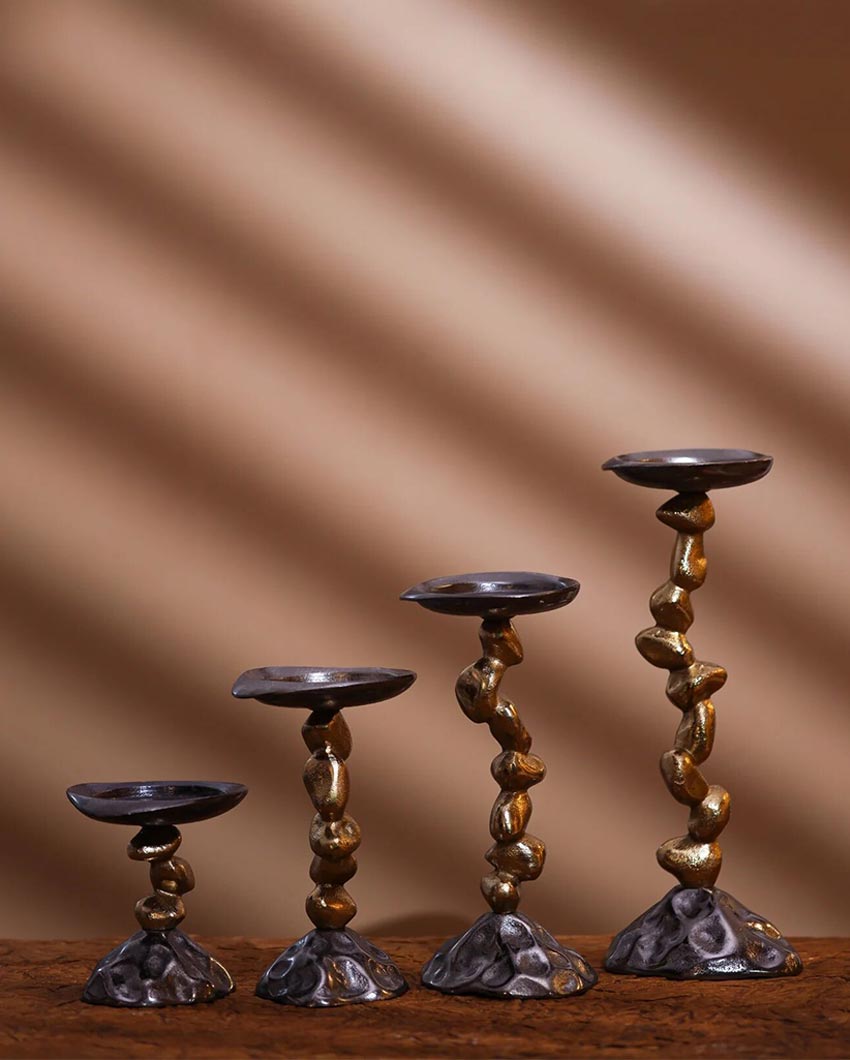 Rustic Stone & Metal Candle Holder | Set of 4