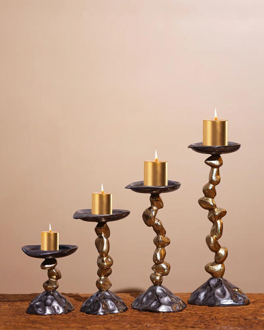 Rustic Stone & Metal Candle Holder | Set of 4
