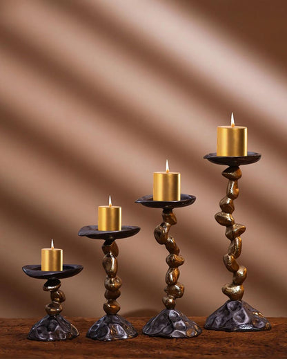 Rustic Stone & Metal Candle Holder | Set of 4