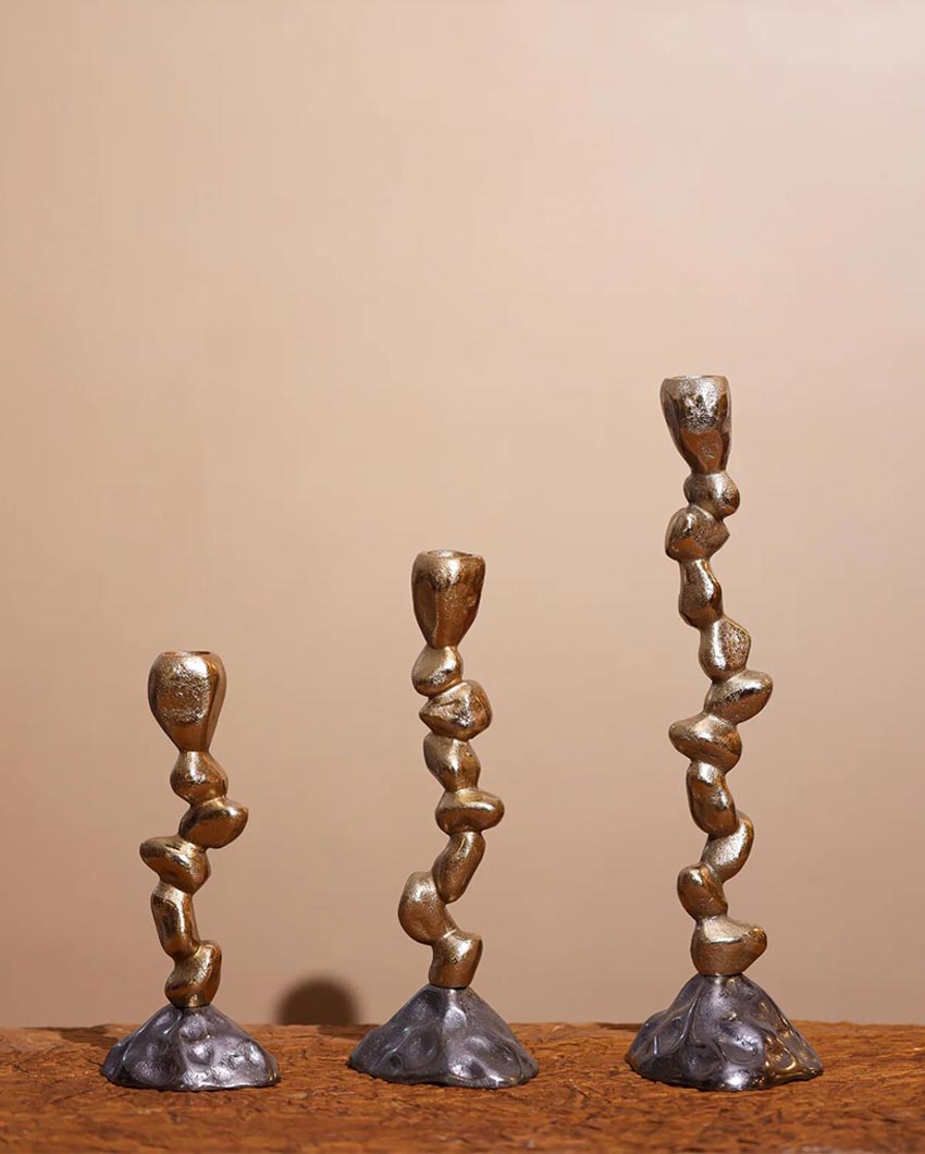 Sculptural Gold Metal Candle Holder | Set of 3