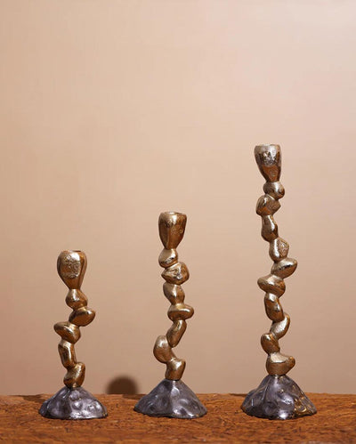 Sculptural Gold Metal Candle Holder | Set of 3