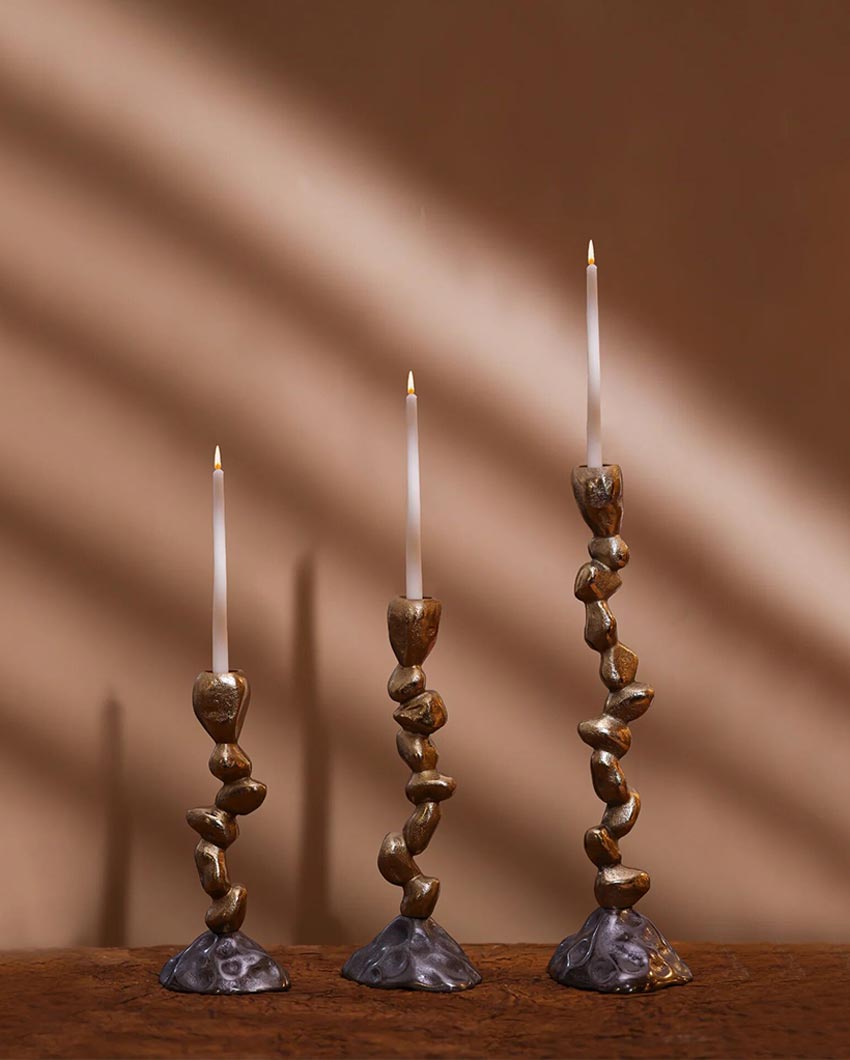 Sculptural Gold Metal Candle Holder | Set of 3