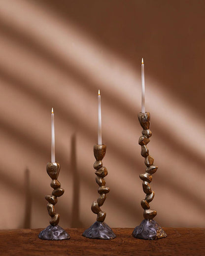 Sculptural Gold Metal Candle Holder | Set of 3