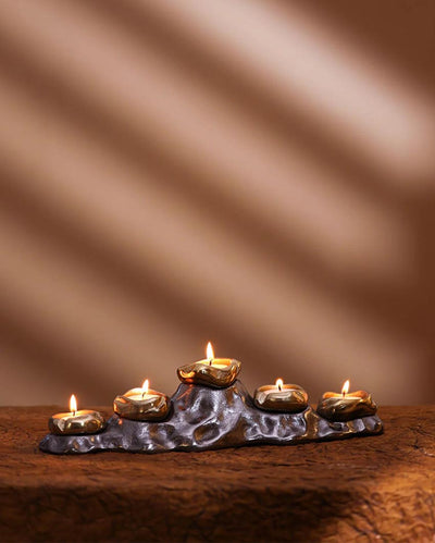Rustic Metal Tealight Candle Holder | 15 x 4 x 3 inches