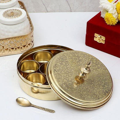 Golden Finish Brass Masala Box Set