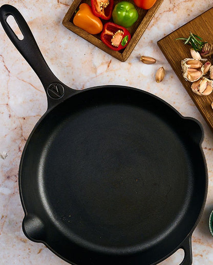 Large Cast Iron Frying Pan Non-GMO Flaxseed Oil | Safe For All Cooktops | 20 x 13 inches