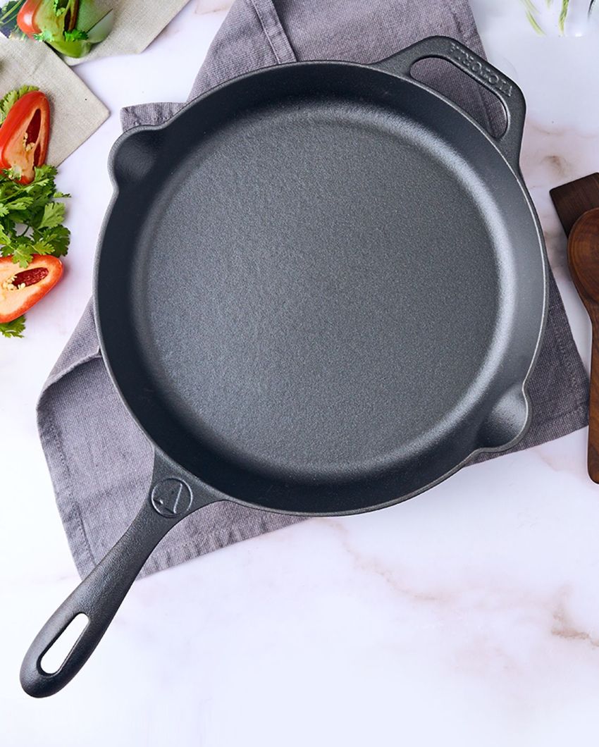 Large Cast Iron Frying Pan Non-GMO Flaxseed Oil | Safe For All Cooktops | 20 x 13 inches