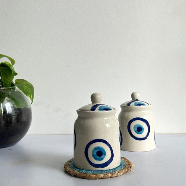 Evil Eye Ceramic Jars | Set Of 2