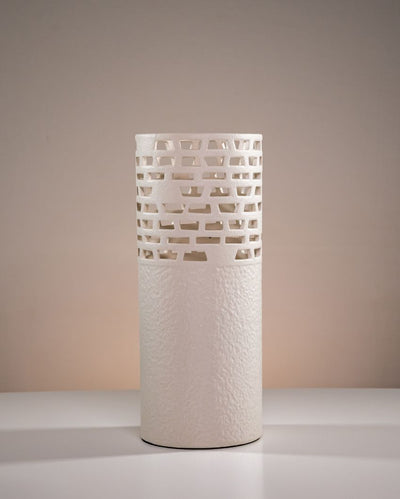 Shimmering Elegance Ceramic Cutwork White Table Lamp