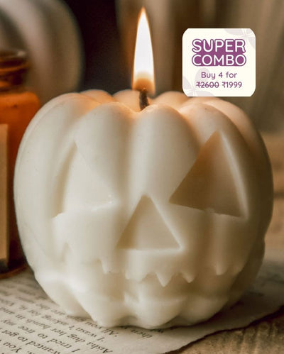 Harvest Pumpkin Shaped Halloween Candle | 7.6 x 7.6 x 7.6 cm / 3 x 3 x 3 inches