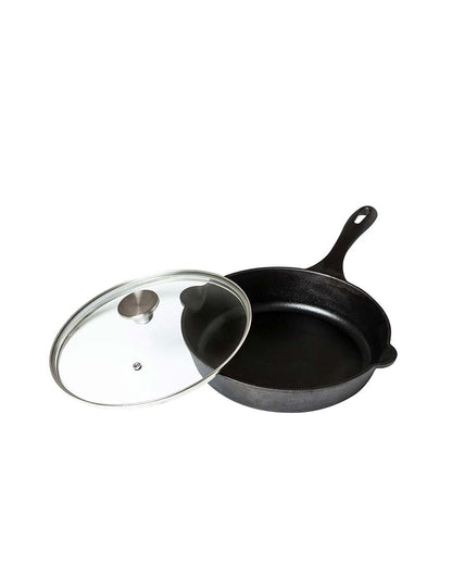 Cast Iron Skillet Pan with Custom Glass Lid | Safe For All Cooktops