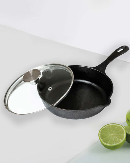 Cast Iron Skillet Pan with Custom Glass Lid | Safe For All Cooktops