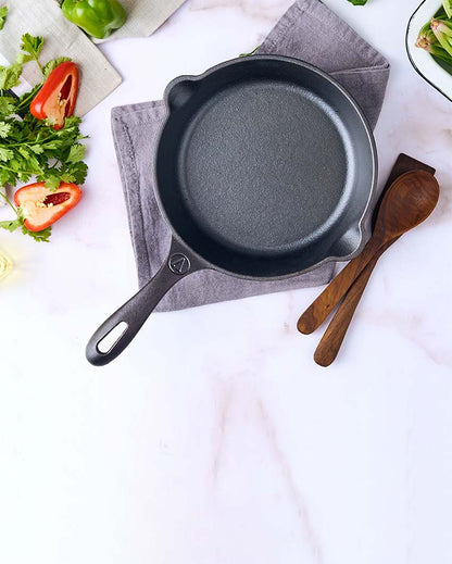 Small Cast Iron Skillet Pan Non-GMO Flaxseed Oil | Safe For All Cooktops | 13 x 8 inches